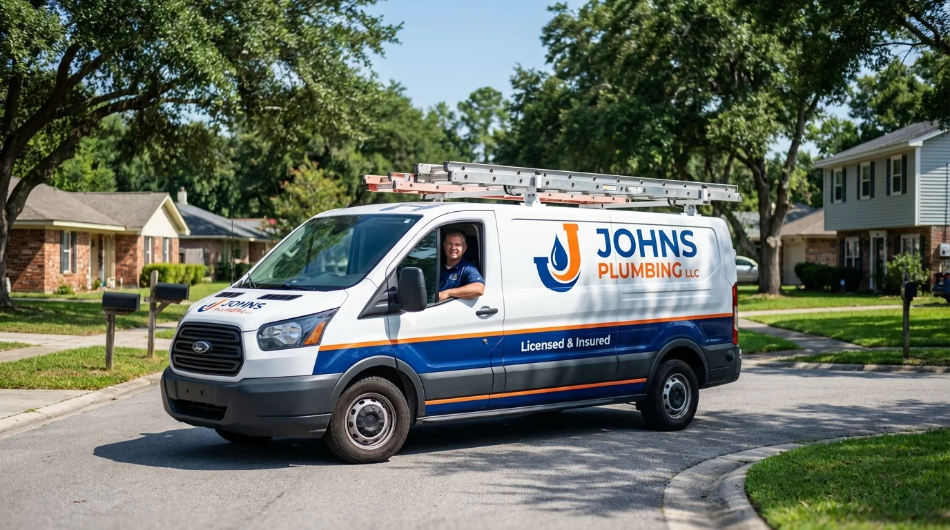 Johns Plumbing LLC service van in Osage, IA