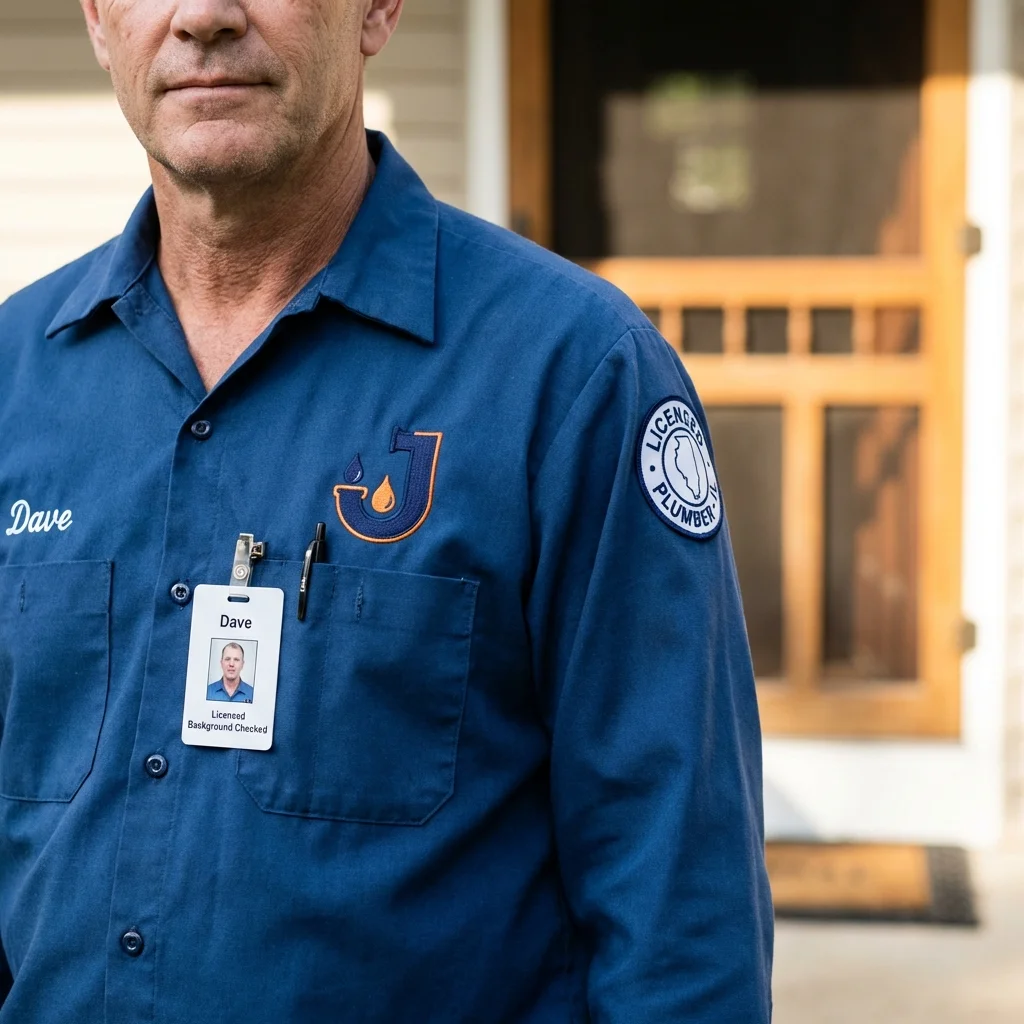 Licensed plumber showing ID badge in Osage, IA