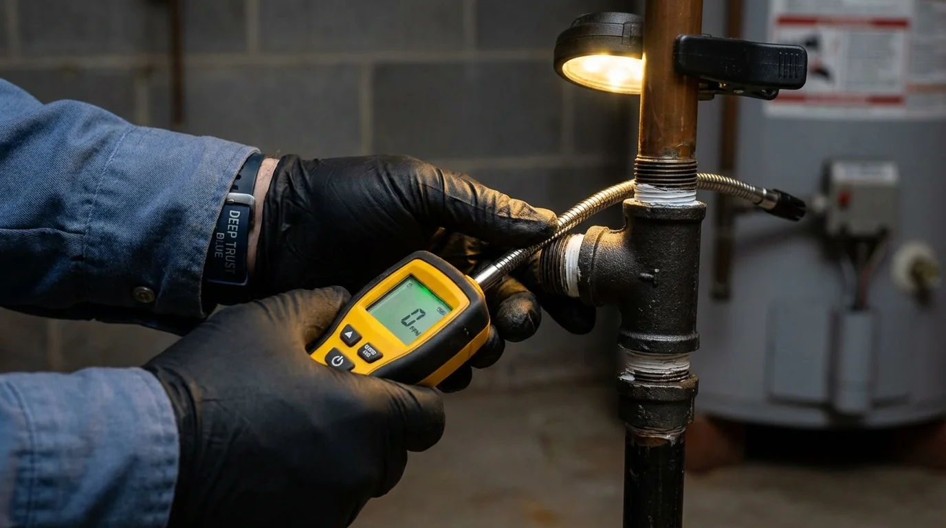 Gas leak detection with electronic sniffer by Johns Plumbing LLC in Osage
