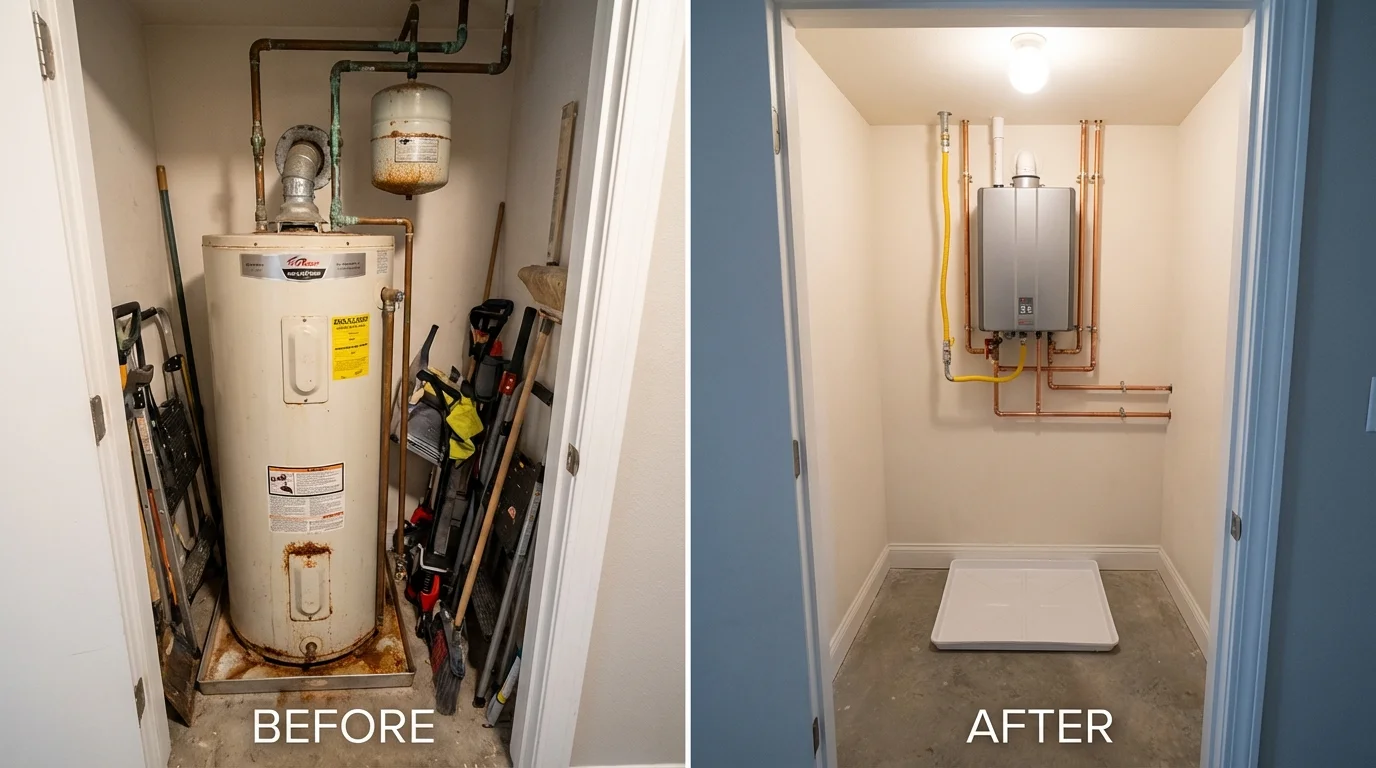 Tank water heater versus wall-mounted tankless unit comparison for Osage, IA homeowners